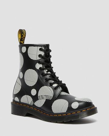 Dr Martens 1460 Polka Dot Smooth Læder Snørestøvler Dame Sort | DK 197BEX